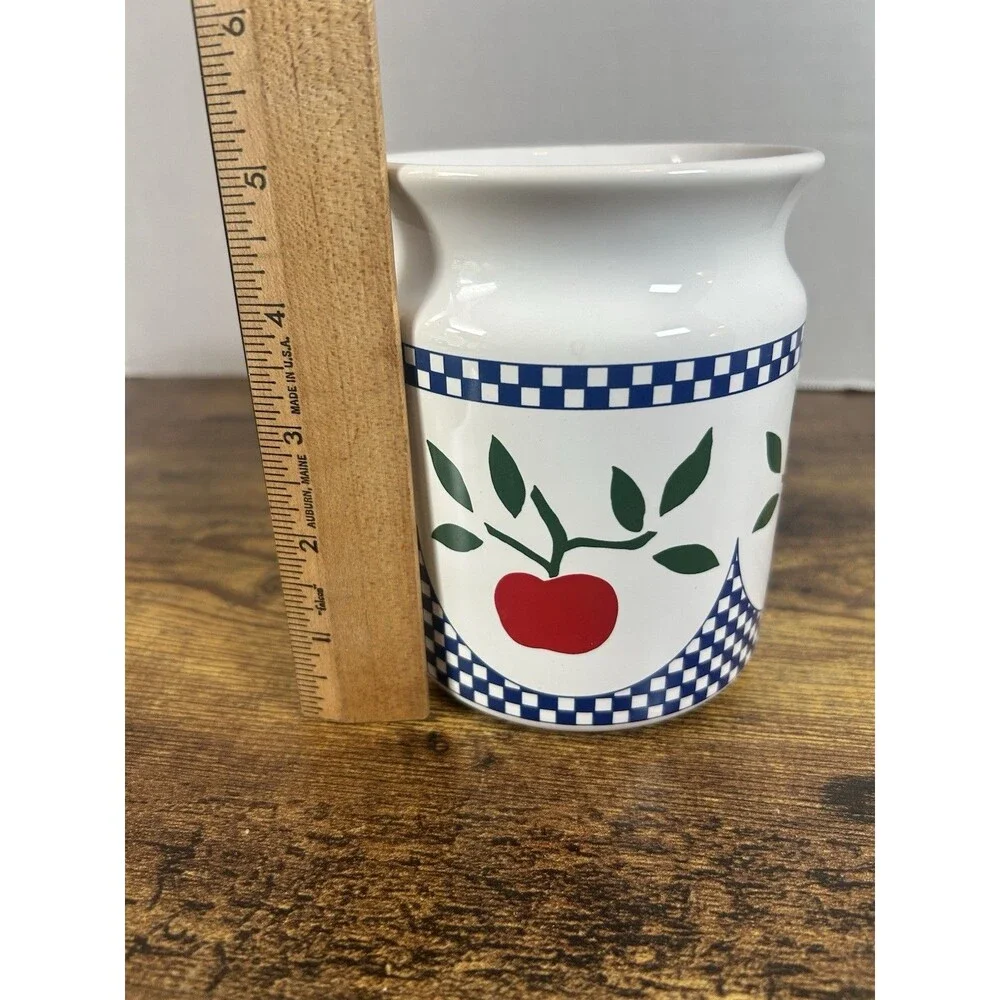 Rosenthal Netter Apple Crock Utensil Holder Portugal 1987 Blue Check Cottage Jar